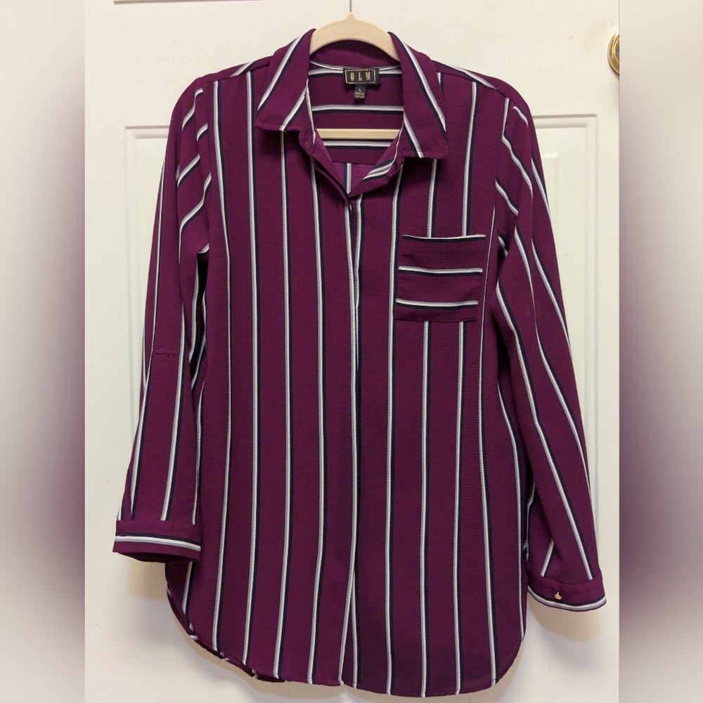 Purple and White Long Sleeve, Tunic Shirt, J-19